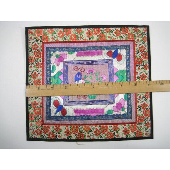 Vintage Asian Chinese Embroidered Silk Art Floral Panel Handmade Textile - Picture 2 of 6